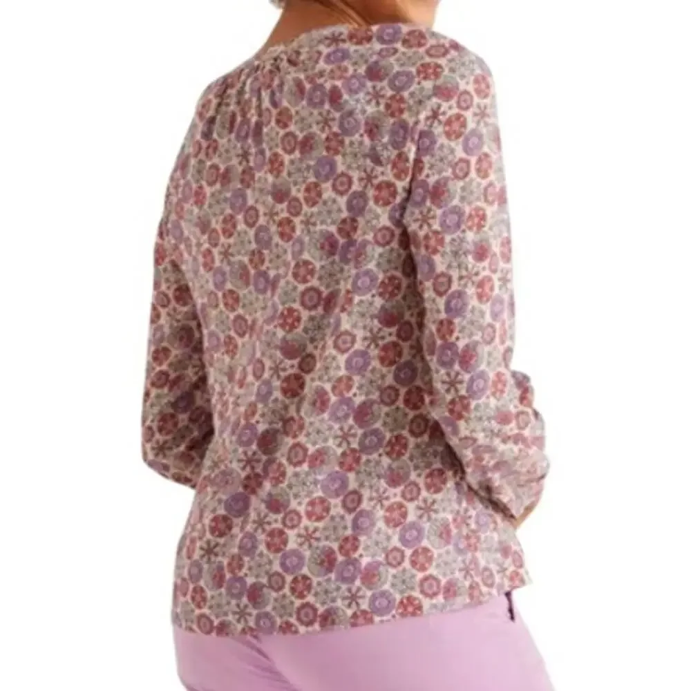 Boden Natural White Patricia Floral Red Purple Popover Long Sleeve Top